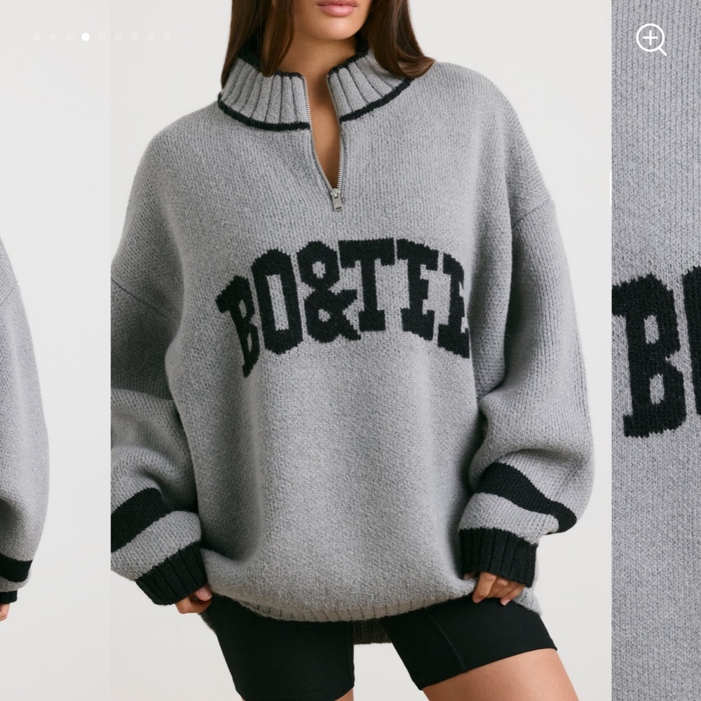 bo&tee gray knit quarter zip sweater